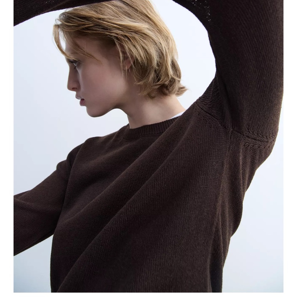 Zara Rustic Basic Knit Brown Sweater Small New - image 3